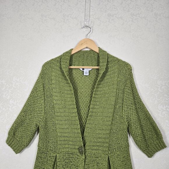 VTG Carole Little Cardigan Sweater sz XL* Green Half Sleeve 1 Button Front - Picture 2 of 14